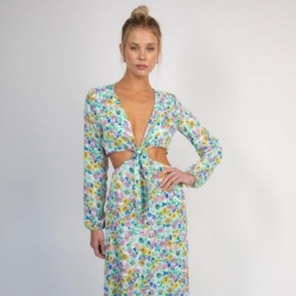 RESA Floral Long Sleeve Cutout Maxi Dress in Pastel Multicolor